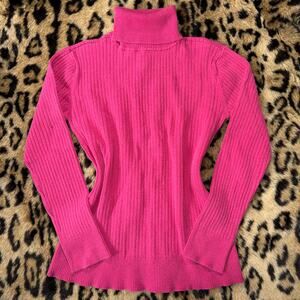 Covington Pink Ribbed Turtleneck Sweater Fitted Knit Top Size M